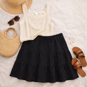 Caslon 100% Linen Tiered Skirt Black Coastal Grandma Minimalist Capsule Wardrobe
